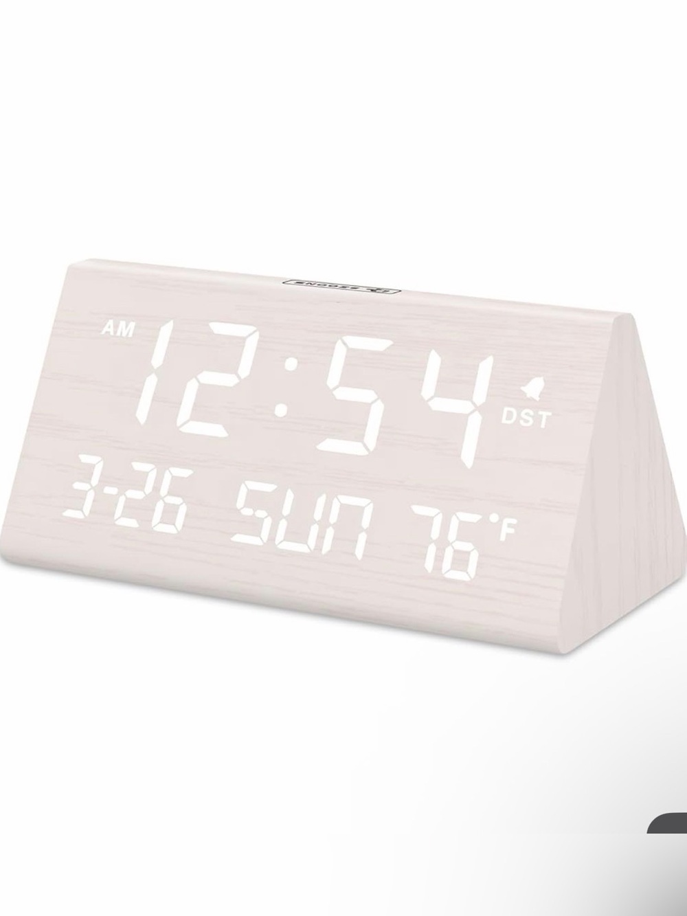 Minimal LED Wood Grain Alarm Clock in White